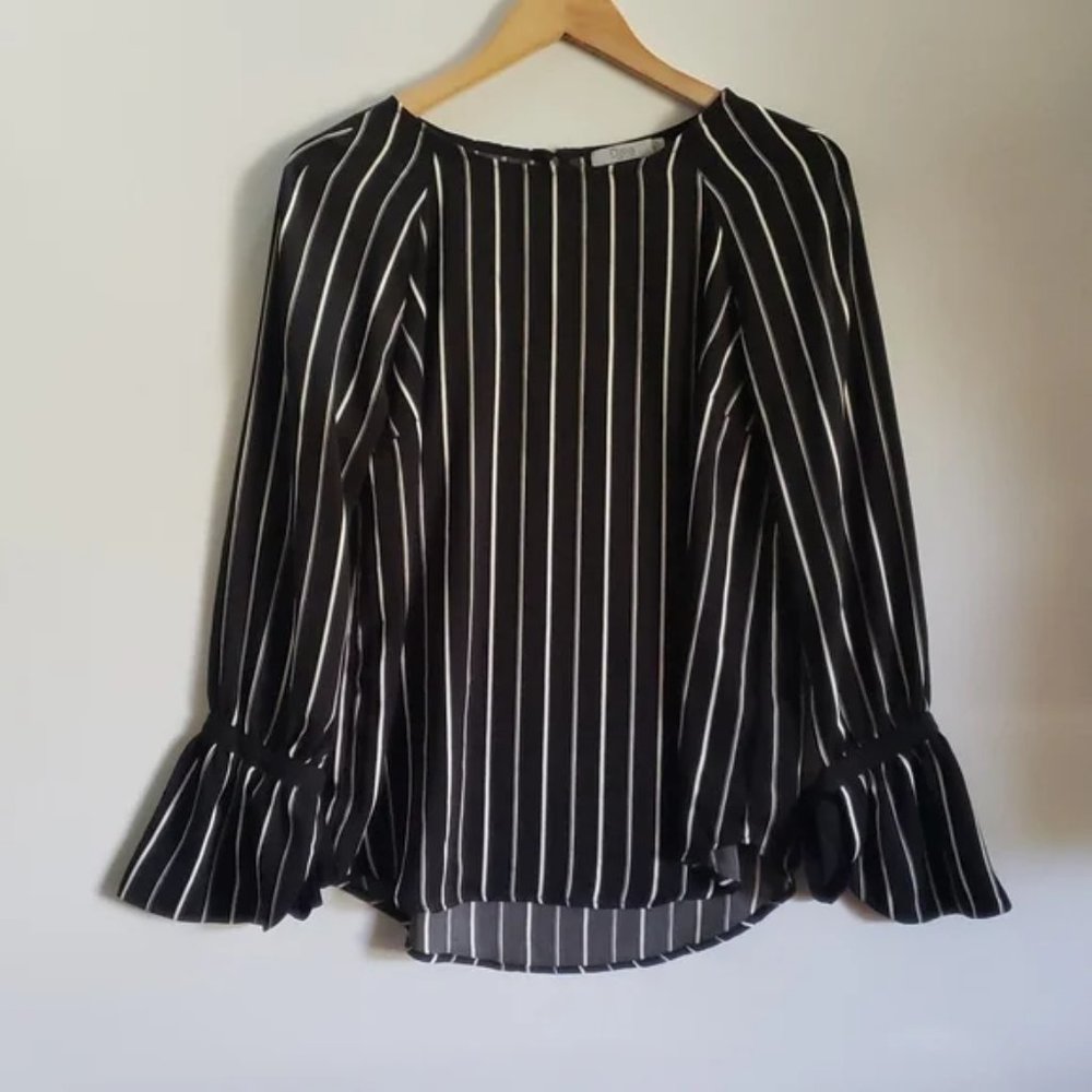Dalia Black and White Striped Long Sleeve Blouse Sz S